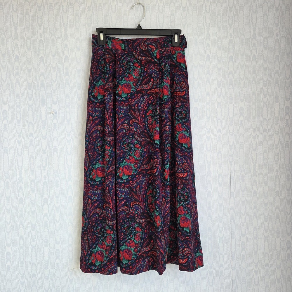 Vtg 80s David Brooks XS Midi Skirt Colorful  Paisley‎ Dark Romantic Whimsygoth